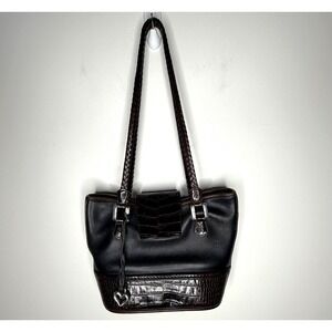 Vintage‎ Brighton Croc Leather Shoulder Hand Bag Tote Purse Black Brown